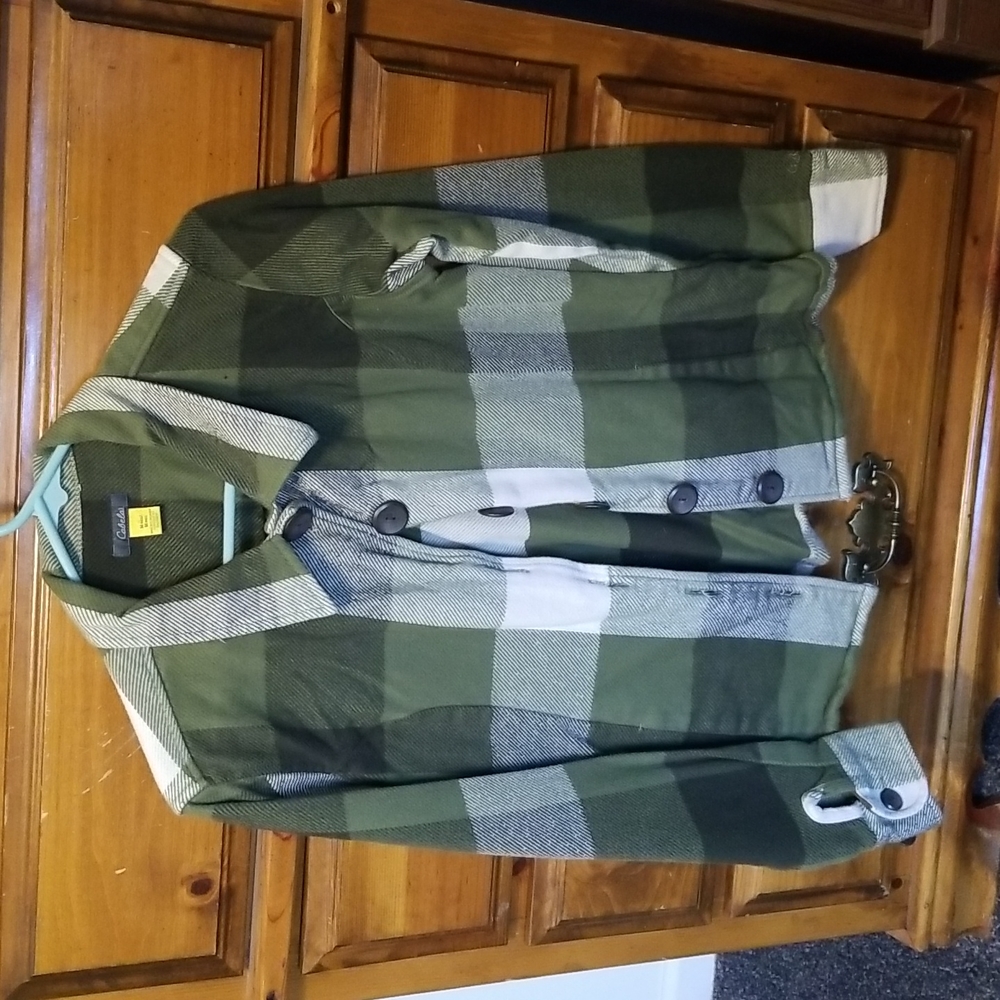 Cabela's green plaid lightweight long sleeve jacket.